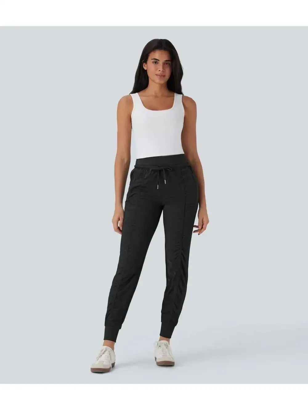 Halara High Waisted Tapered Travel Joggers Side Zip Pockets Black Size Small
